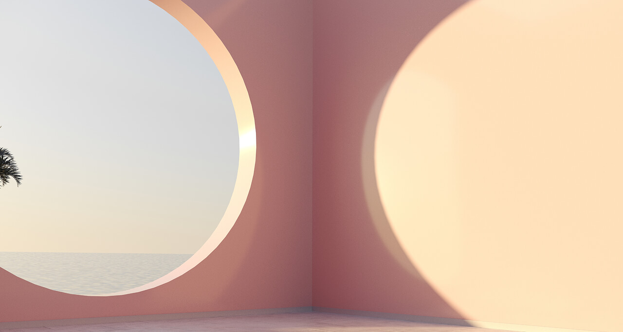 Modern wall with circle window letting light through