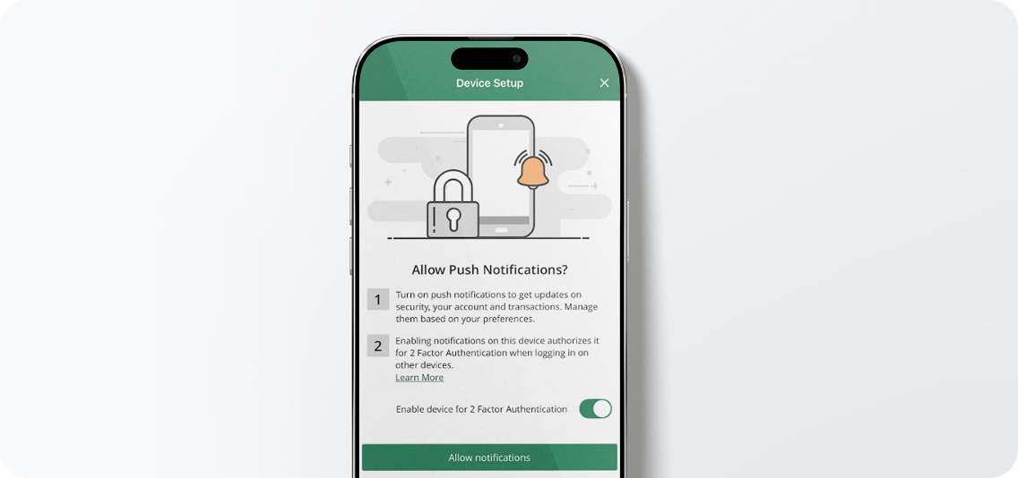 iPhone displaying the Banesco USA mobile app push notifications setup screen